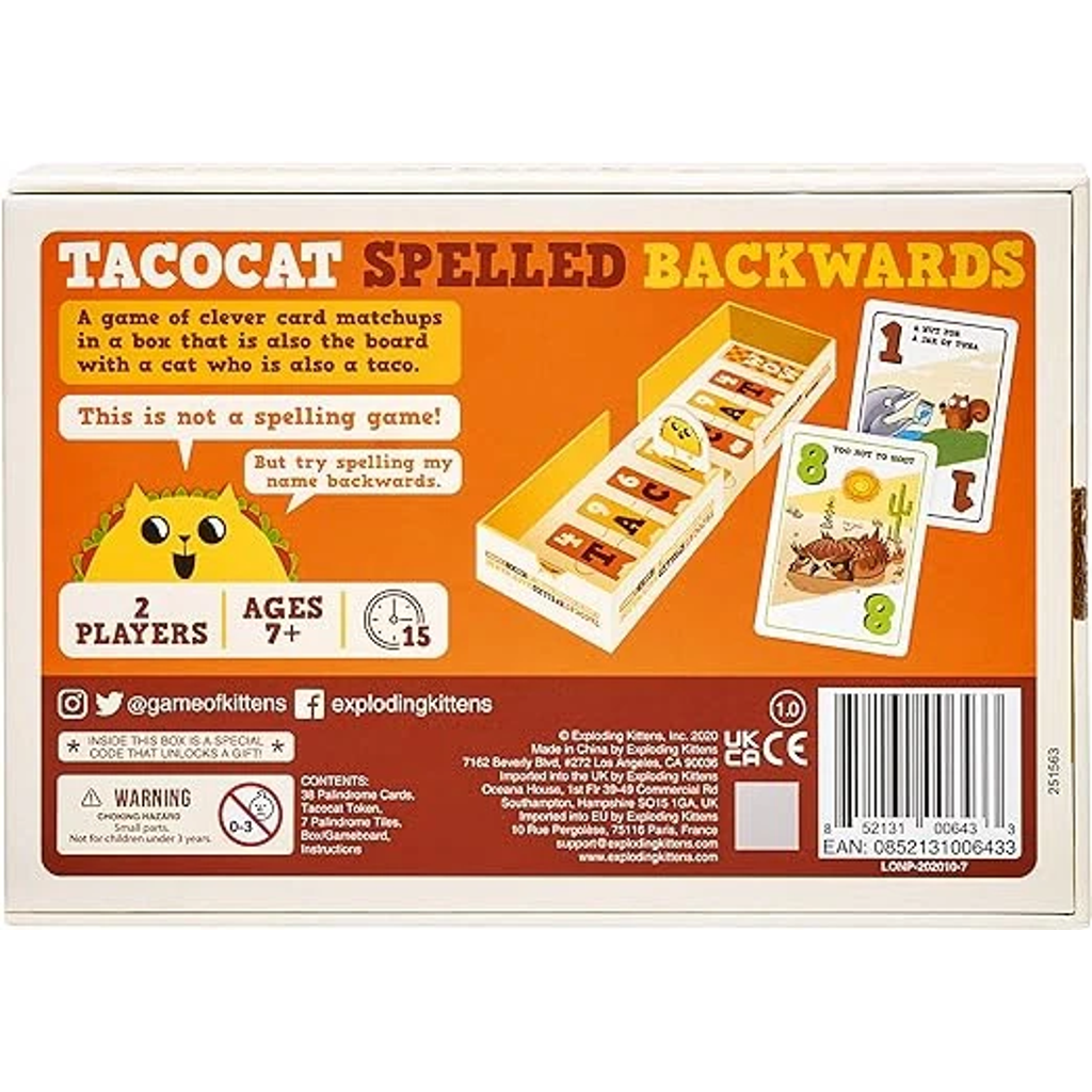 Tacocat Spelled Backwards: 2-Player Card Game by Exploding Kittens