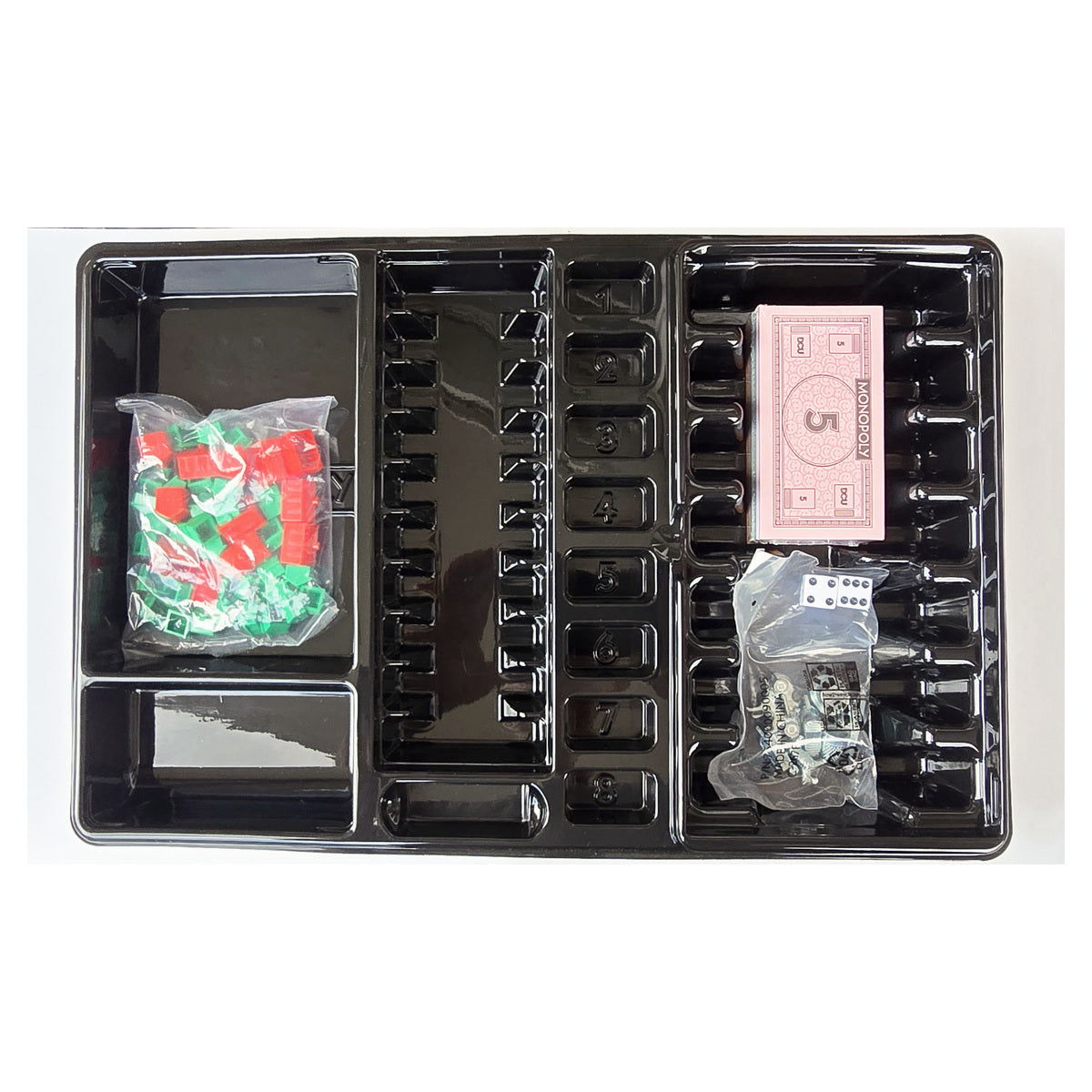 Monopoly Replacement Pack – Money, Banker's Tray, Tokens, Dice, Houses & Hotels
