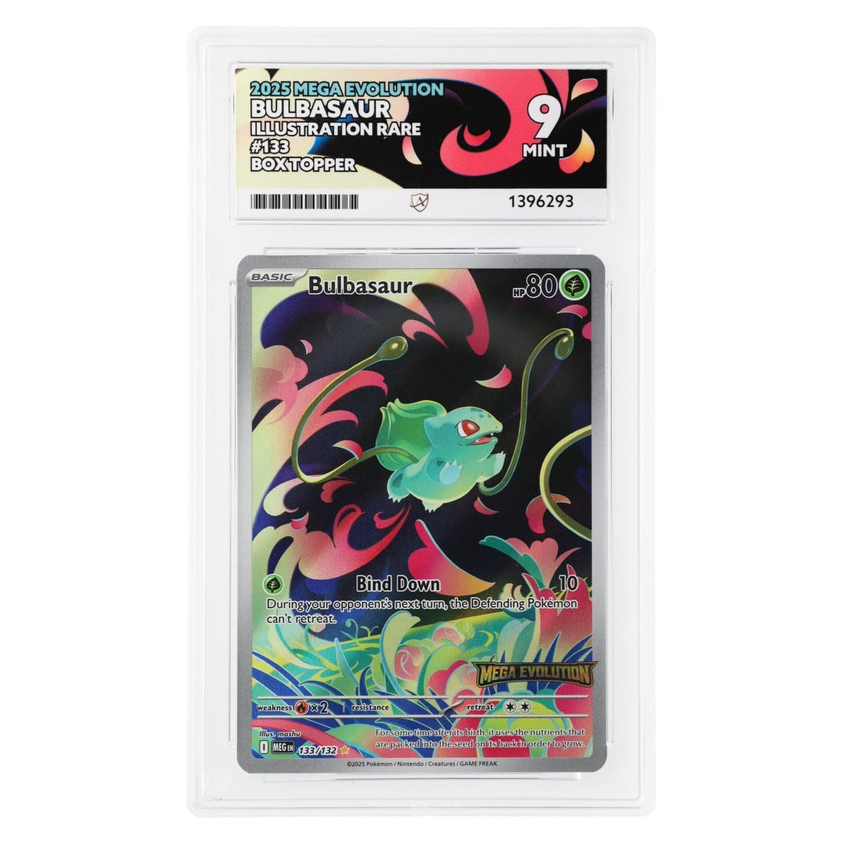 Bulbasaur 133/132 — Mega Evolution Box Topper — ACE Mint 9