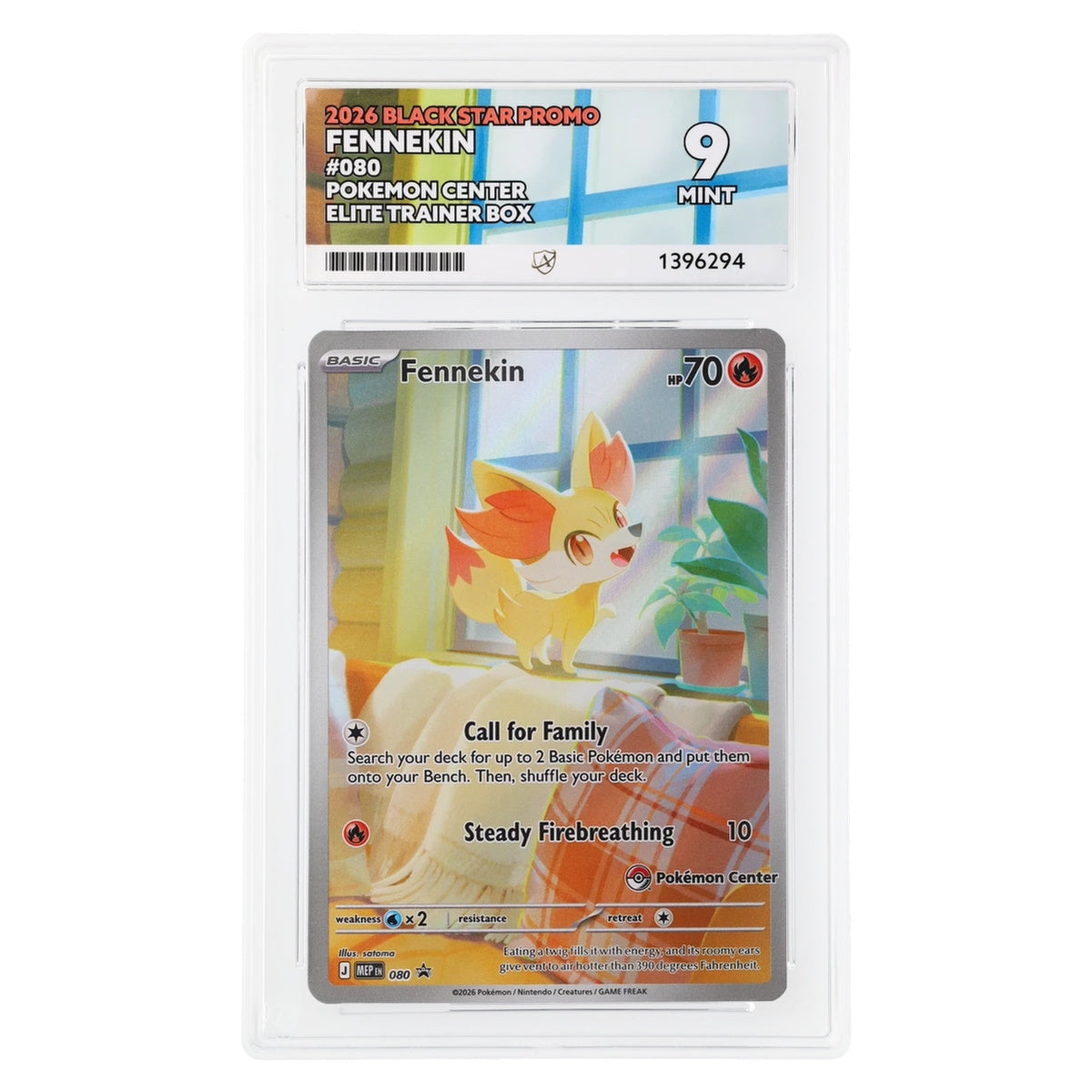 Fennekin 080 — Pokémon Center ETB Promo — ACE Mint 9