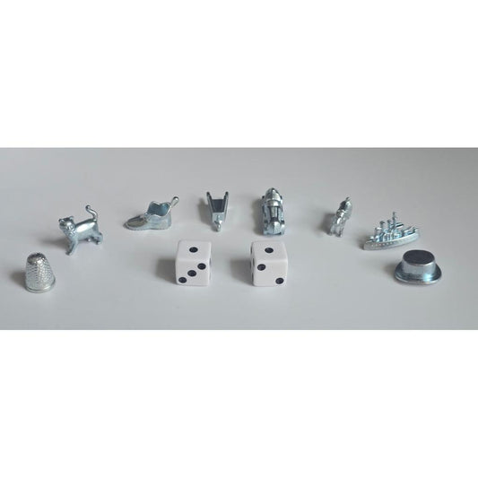 Monopoly Tokens – Full Set of 8 Metal Pieces + 2 Dice | Official Sealed Game Parts